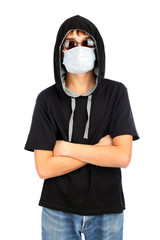 teenager in the mask isolated on white