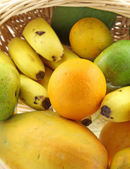 fruits, banane, mangue, papaye, orange, vannerie osier