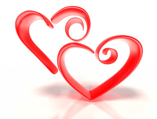 Two stylized hearts next to each other.