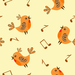Baby seamless. Birds and note.