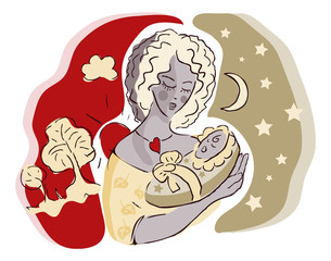 woman & baby, nature, tree, sun, day & night, mother health and