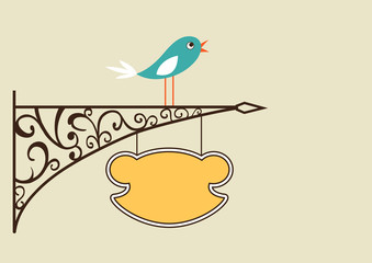 Cute bird and antique signboard