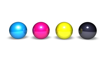 CMYK 3D balls sphere cyan, magenta, yellow, black
