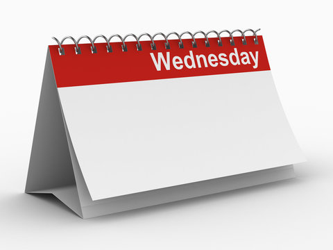 Calendar For Wednesday On White Background. Isolated 3D Image