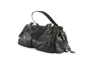 Black leather woman bag isolated over white