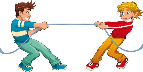 Deurstickers Tug of war. Funny cartoon and vector young characters. © ddraw