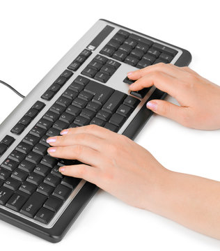 Computer keyboard and hands
