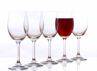 Wine glasses on white background.