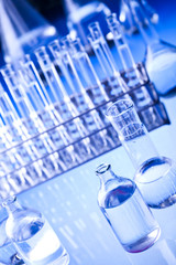 Blue chemistry vials