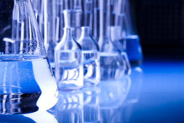 Blue chemistry vials