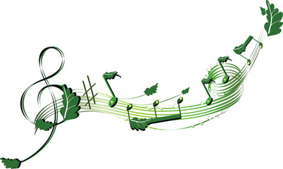Musical stave decorated with green leaves