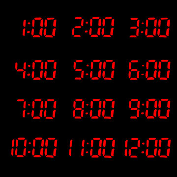 Times in Digital Format on Black