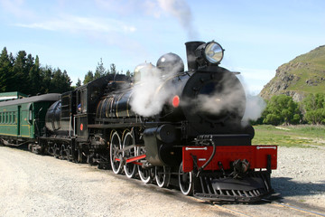 Naklejka premium Steam Engine and Rail Cars