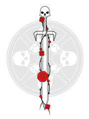 Roses and sword tattoo design