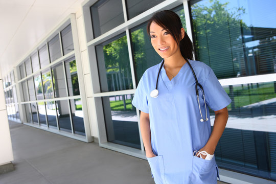 Asian Nurse Outside  Hospital