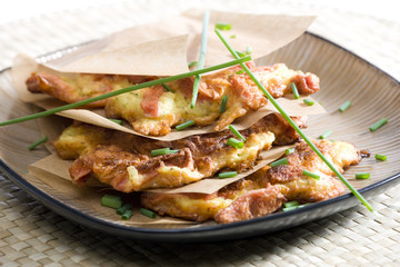 potato cakes with ham salami