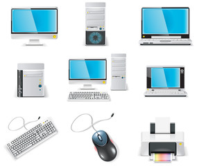 Vector white computer icon set. Part 1. PC