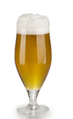 Alcohol light beer glass with froth isolated over white