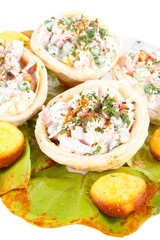 salad in tortilla and corn bread