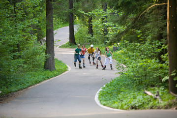 People skating at park