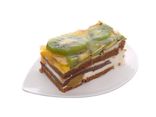 piece of delicious cake isolated on white.