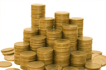Golden coins isolated on white background