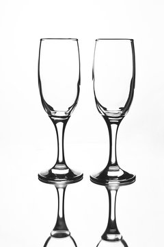 Pair of Empty Champagne Glasses in Black and White