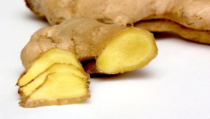 Whole and sliced ginger root