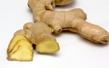 Whole and sliced ginger root