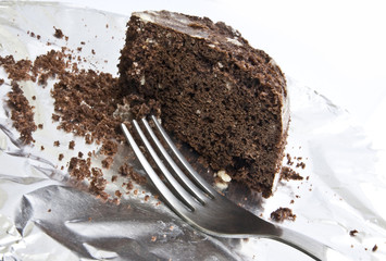chocolate cake on a silver plate