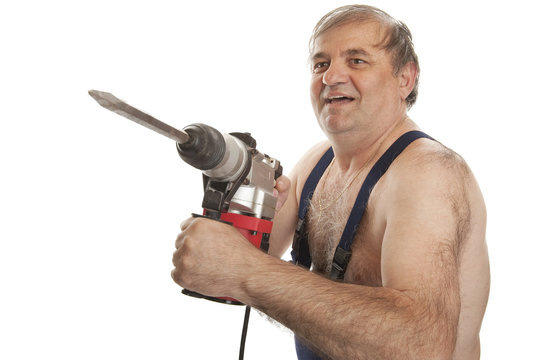 Installateur mit Bohrhammer