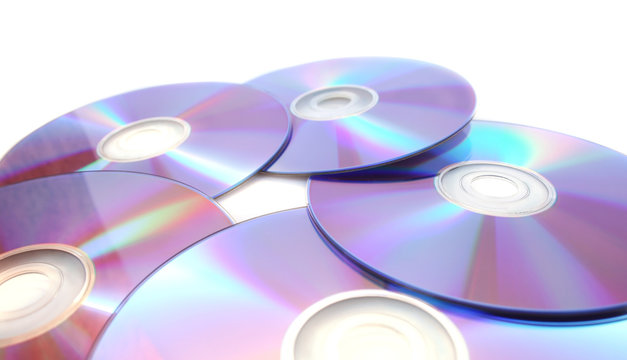Five  printable dvds isolated on white