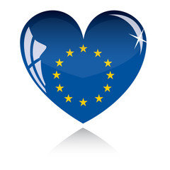 Vector heart with Europe flag texture isolated on a white.