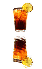 Glass of cola with water reflection