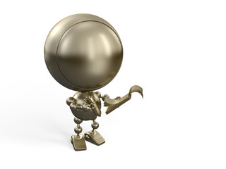 gold 3d robot is writing to notebook with help of big pen