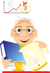 Dreams about good fees with cup of tea. Vector