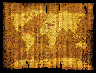 Fototapeta premium map of world drawn onto old cloth
