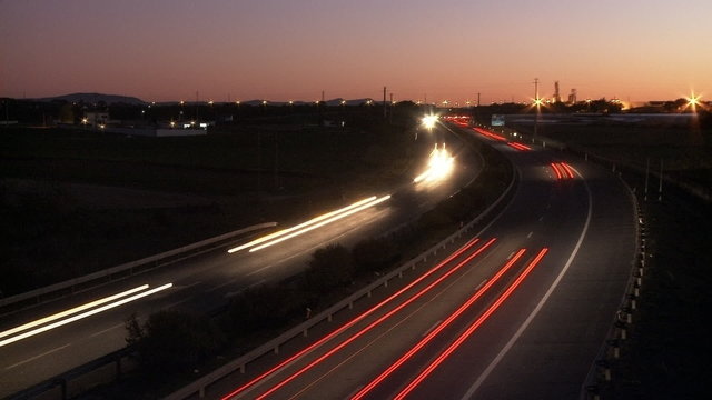 Highway at sunset Time lapse