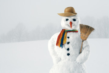 friendly snowman  with straw hat 01