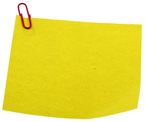 mémo jaune trombone rouge fond blanc