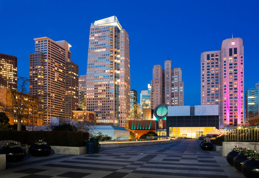 Skyscrapers in San Francisco at night