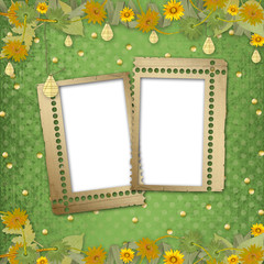 Grunge papers design in scrapbooking style with frame and bunch