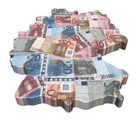 Germany map 3d render with euros illustration