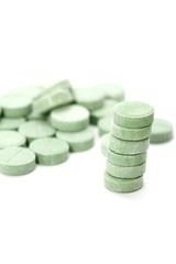 Pills on a white background..