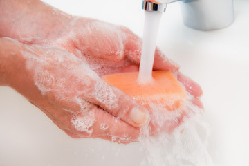 Fototapeta premium Wash hands. New protection against swine flu HN1