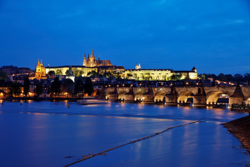 Prague, Charles Bridge and Prague Castle Hradcany at night