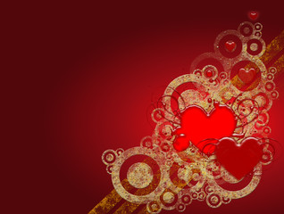 coeurs rouges et cercles dor&eacute;s sur fond rouge