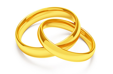 Two gold wedding rings lie together
