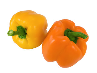 Sweet ripe peppers on a white close-up