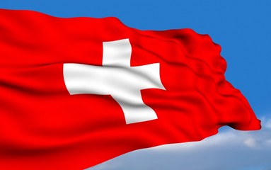 Swiss Flag waving on wind.